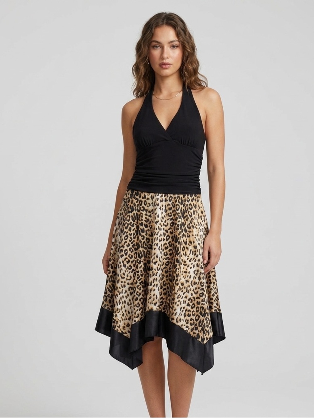 Y2K My Michelle Leopard Print Handkerchief Halter Neck Mini Dress Size 14 XL